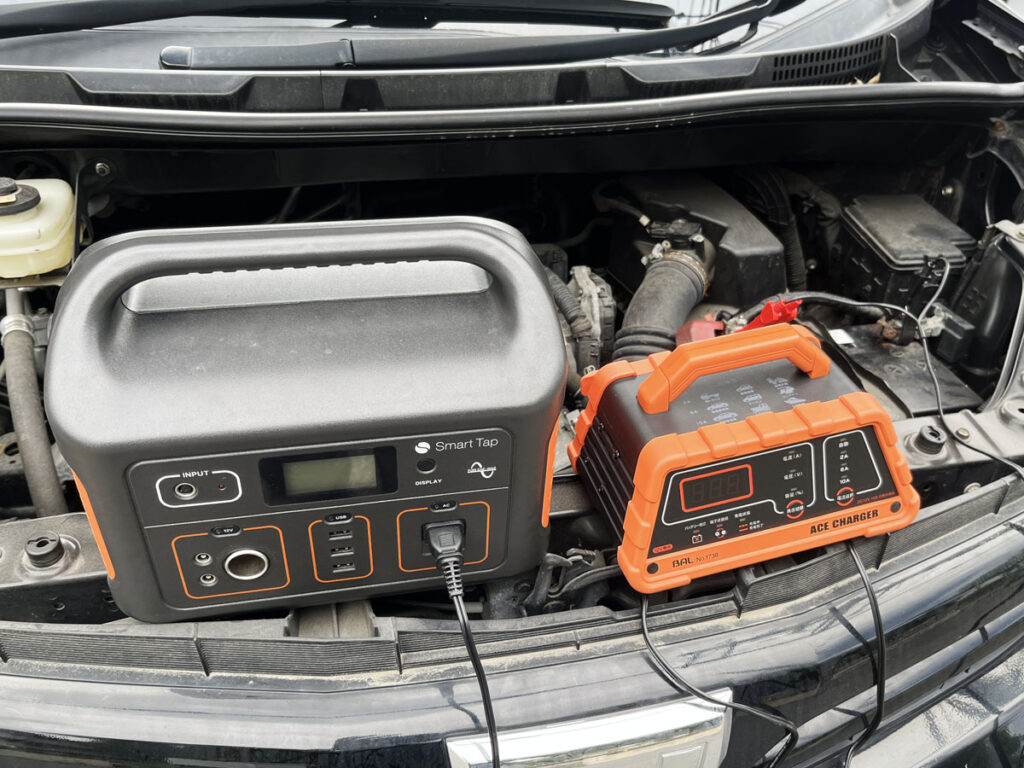 バッテリー上がり:ポータブル電源+充電器「ACE CHARGER 10A(No.1738)」の接続に再挑戦