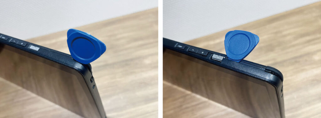 ARROWS Tab Q739/AB バッテリー交換：オープナーは角から入れる
