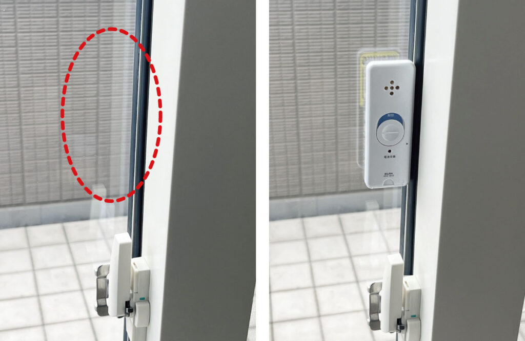 ELPA窓ピタッアラーム取付方法：設置面の清掃・本体の貼り付け