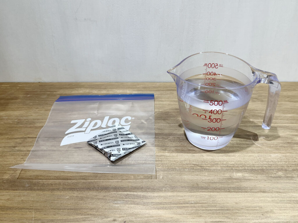 400mlの水 で「エスまるくん」凝固剤をテスト