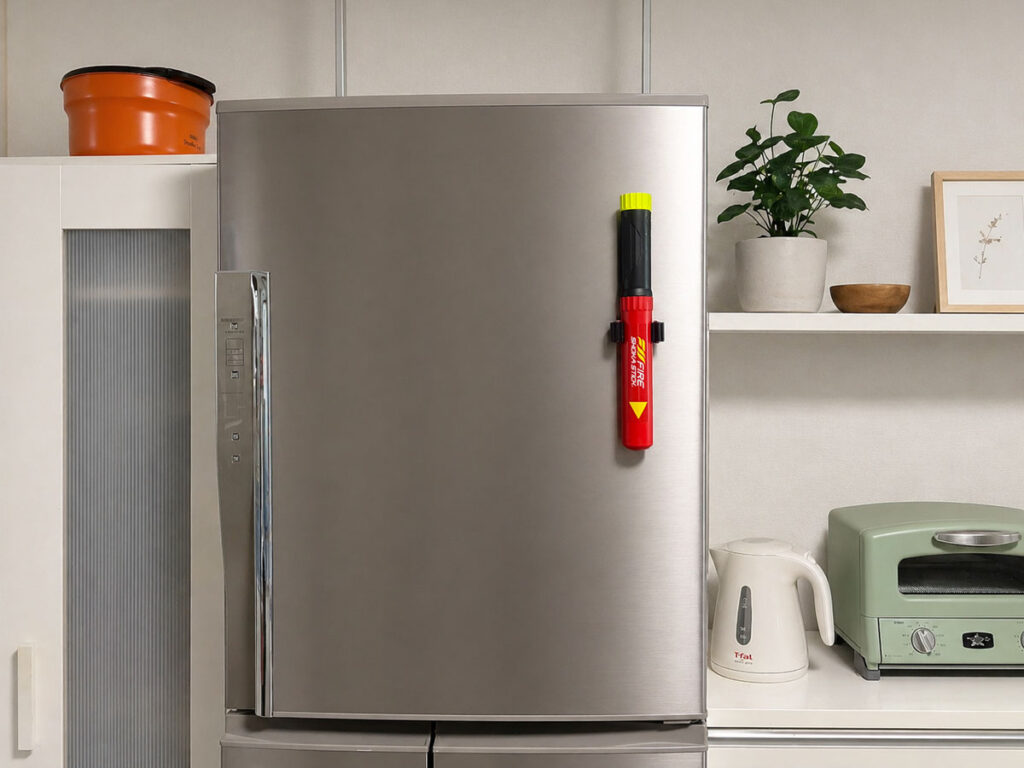 FIRE SHOKA STICK(ファイヤーショーカスティック)：冷蔵庫への設置例