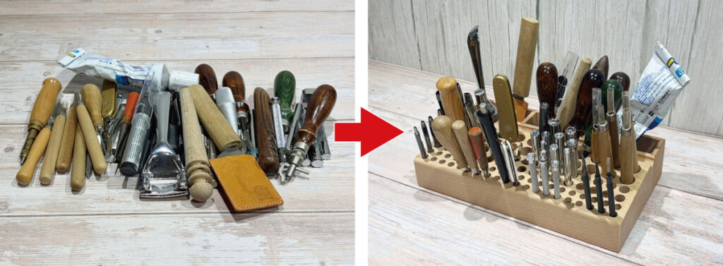 レザークラフトでよく使う工具をツールスタンドに収納してみた before/after